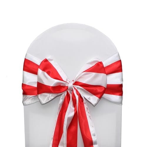 YOUR CHAIR COVERS -Satin Sashes Red/White Striped (Pack of 10), Chair Sashes for Weddings, Events, Hotels and Catering Services