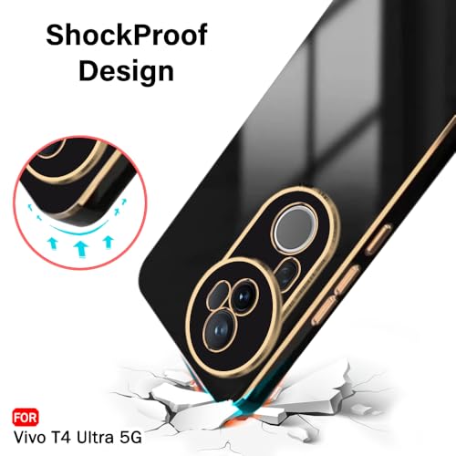 Image of TheGiftKart Luxurious Golden-Plated Back Cover Case for Vivo T4 Ultra 5G | Raised Lips for Camera & Screen Protection | Shockproof Design | Stylish Back Cover Case for Vivo T4 Ultra 5G (TPU, Black)