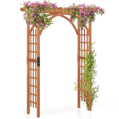 Giantex 85inch Wooden Garden Arch Wedding Arch for Ceremony, Garden Arbor Trellis for Climbing Plants Vines, Easy Assembly, Outdoor Flower Arches Wedding Arbor for Bridal Party
