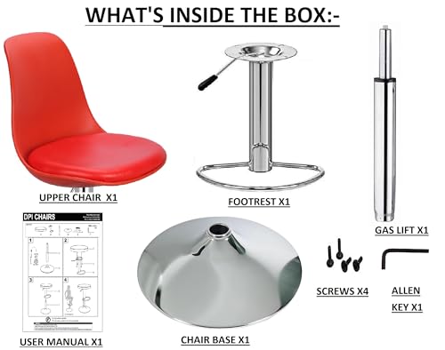 Image of DPI Metal Modern Height Adjustable and 360 Degree Revolving Bar Stool | Kitchen Chair Suitable for Kitchen Cafeteria Dining Office Shops | (1, Red)