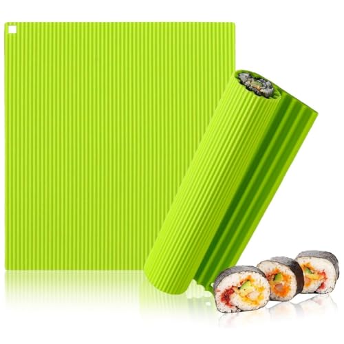 Jnchdghwa Kit de Silicona para Hacer Sushi, Esterilla Antideslizante de 22x20 cm para Enrollar Sushi, Ideal para Principiantes y Niños, Fácil de Limpiar y para Hacer en Casa.