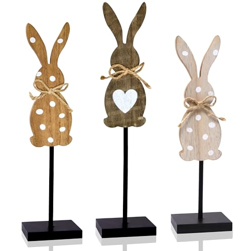 Easter Bunny Decor Set of 3 Wooden Rabbit Table Decorations Rustic Farmhouse Spring Centerpiece Tiered Tray Shelf Mantel Display