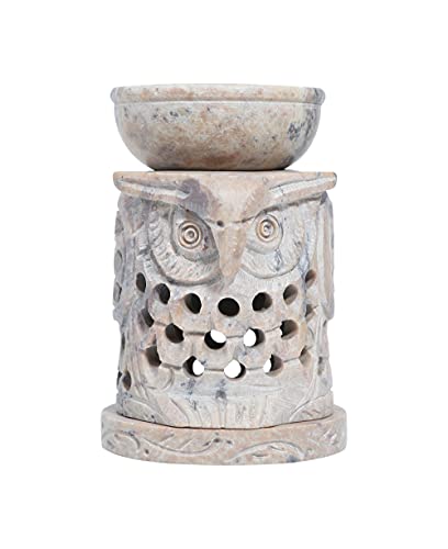 Crocon Soapstone Owl Burner For Home Living Room Decor - Tealight Holder - Candle Stand - Handmade Oil Burner - Aromatherapy Meditation Oil Diffuser - Spa Home Fragrance Decorative Size 2.7X4 Inch #TOP5