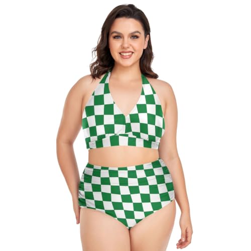 Maillot de bain contrôle du ventre 2 pièces bikini grande taille à carreaux