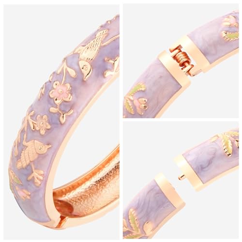 UJOY Colors Handcraft Jewelry Cloisonne Bracelet Enamel Bird Spring Hinged Womens Bangles Gifts Box 55C49 purple - Image 6