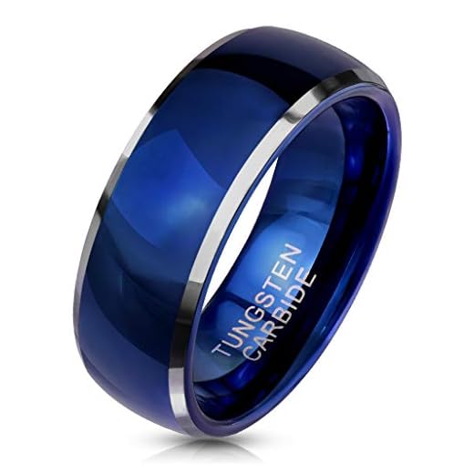Paula & Fritz® Ring herr volframkarbid glänsande storlek 59 (18,8) – 70 (22,3) svart – silver blå 8 mm bred herrring damring kupolring e Volframkarbid, 67 (21.3), colore: Blå/silver, cod. R-TU20B-8-12