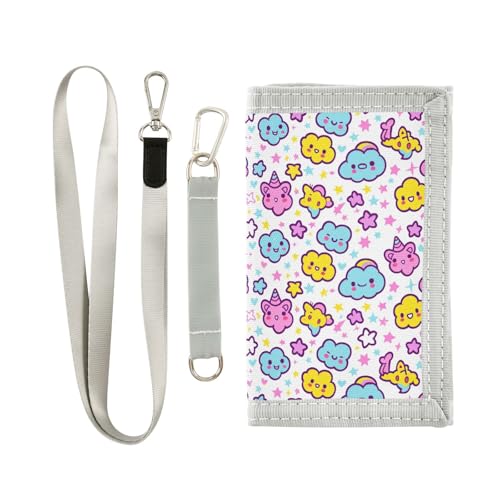 siphylline unicorns Clouds Star Cartoon trifold mens wallets cool gifts pop men wallet with lanyard