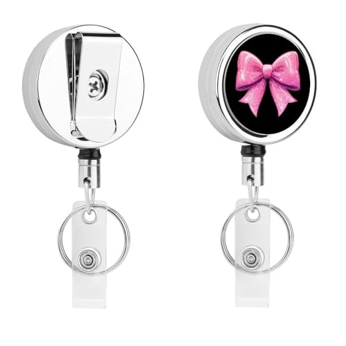 Bowknot Retractable Badge Holder Metal ID Name Holder Key Ring with Belt Clip