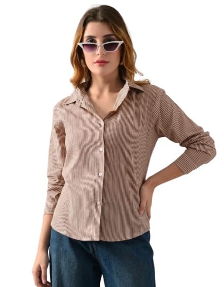 Women's Striped Button-Down Shirt, Long Sleeve, Collared, Casual Style-picture-45