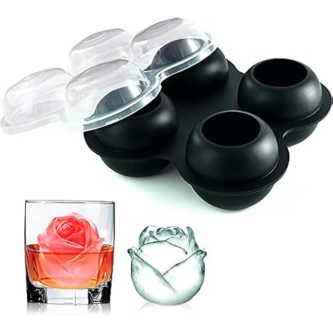 Eusbon Ice Cube Tray with Lid, 4 Rose Cavities Ice Cube Molds, 2.5” Large Ice Ball Maker for Whiskey, Wine, Cocktail Cover