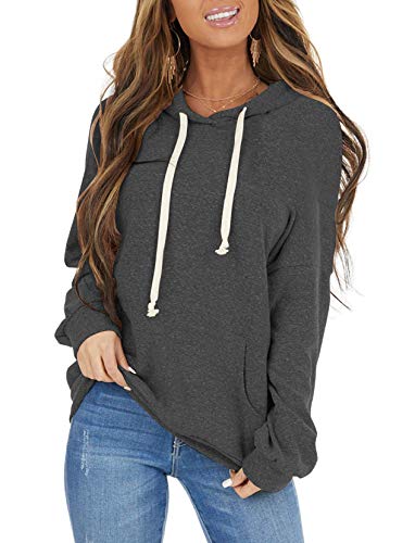 PRETTODAY Women's Casual Lightweight Hoodies Long Sleeve Color Block Sweatshirts Loose Pullover Tops with Pocket (Charcoal,Small)