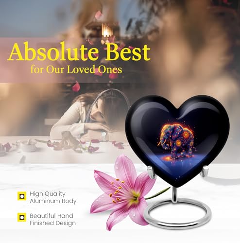 Image of Elephant Urn Mini Urn for Human Ashes Adult Female Mom 1 Large & 1 Small | Large Decorative Urns, Memorial Burial Urns for Men