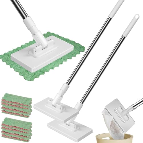 Serpillière à poussière avec 2 chiffons réutilisables mini balai automatique - 2