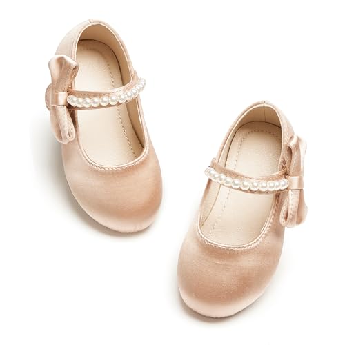 Image of PHIRAMIN Toddler Flower Girl Glitter Dress Shoes Little Girl Ballet Flats Bow Wedding Party