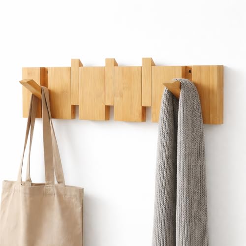 PARCARIA, Percheros Pared, Perchero pared de madera, Perchero Plegable con 5 Ganchos, 54 CM, Perchero Entrada Recibidor, Colgador Ropa, Diseño Moderno para Recibidores,Entradas y Dormitorios