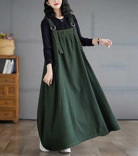 Image of Women's Casual Loose Denim Dress Sleeveless Adjustable Straps Denim Jumper Dress with Pockets
