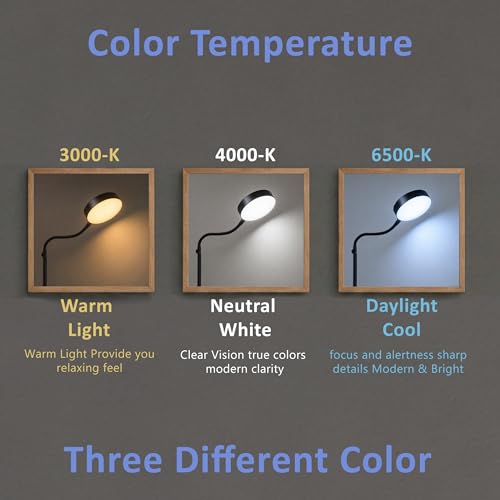 Image of Isomars LED Study, Reading, Laptop, Computer,etc Desk Lamp with Clamp, Flexible Gooseneck, 3 Color Modes (Warm /Natural /Cool), Eye-Care Lighting (Black)