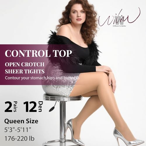 WiliW Women's Plus Size Control Top Stockings 12D Gusset Free Sheer Tights Moderate Tummy Control Pantyhose for Curvy Women2