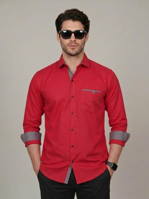 Image of Diverse Men's Cotton Blend Shirt with Pocket Design Spread Collar Full Sleeves Regular Fit and Standard Length | Comfortable Cotton Casual Shirt for Man
