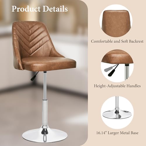Butaco ajustable VECELO con respaldo, giratorio 360°, tapizado en cuero sintético PU, estilo moderno, color marrón miniatura 5