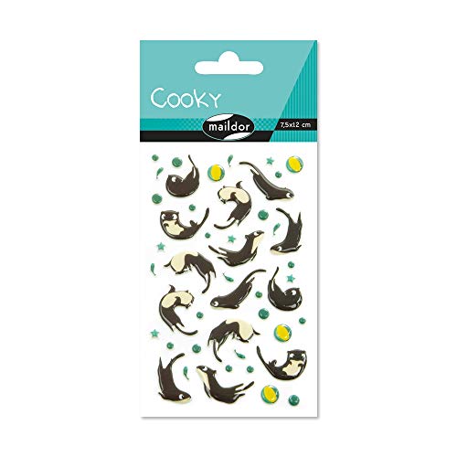 Maildor CY096O - Un sachet de gommettes 3D Cooky 1 planche 7,5x12cm, Loutres (47 stickers)
