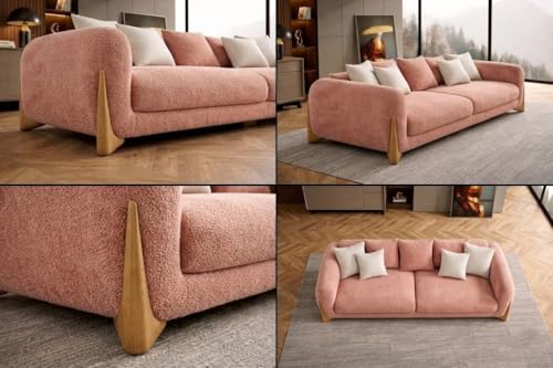 Image of Modern Sofa, Teddy Fabric, Chesterfield Style, Wooden Legs, for Living Room, Bedroom, Hallways (3+1+Ottoman, Ashrose)