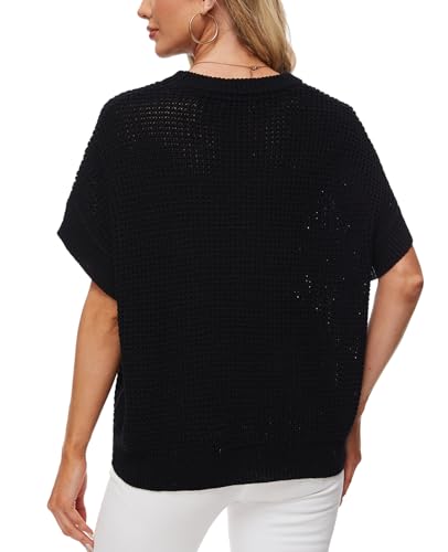 Image of MINTLIMIT Womens Batwing Short Sleeve Sweaters Loose Oversized Waffle Knit Pullover Sweater Top