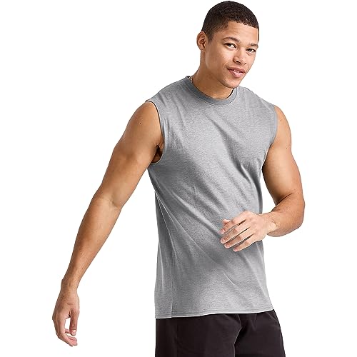 Hanes Pacote com 3 camisetas masculinas Essentials de peso médio, algodão musculoso, pacote com 3, O