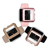 Apple Watch Case Screen Protector: 38mm (Pack of 3) - iCASEIT Bumper with Glass for full face protection Cases (Include 3 Screen Protectors) iWatch Cases 38 mm - Gold Rose Gold & Walnut