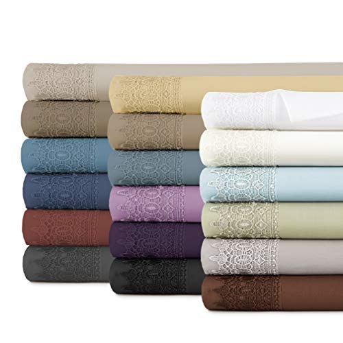 Vilano Lace, 4-Piece, 21-Inch Extra Deep Pocket Sheet Set, Premium Quality, Easy Care, Shrinkage Free Sheet Set With 1 Flat Sheet, 1 Fitted Sheet, 2 Pillowcases, Bright White, California King #TOP4