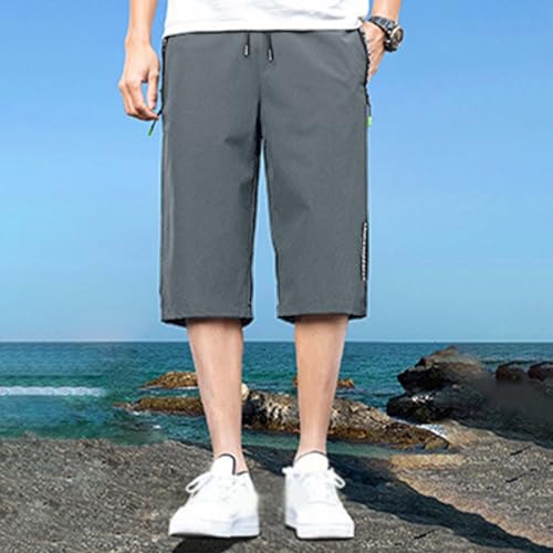 Men's Summer Thin Loose Sports Wear Ice Silk Quick Drying Leisure Beach Capri Pants 2024 Underwear3