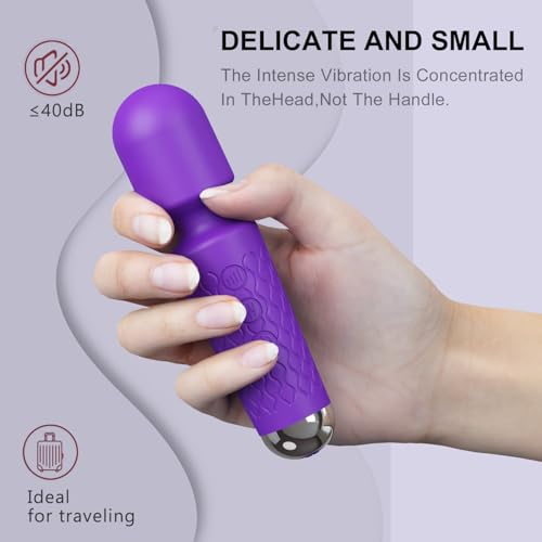 Image of Handheld Back Massager - Powerful Vibration Wand, Waterproof - Relieves Whole Body Muscle Tension and Promotes Relaxation. Features 20 Modes and 8 Speeds (Purple)