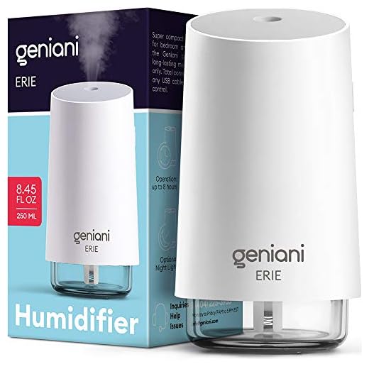 GENIANI Portable Small Cool Mist Humidifiers 250ML - USB Desktop Humidifier for Plants, Office, Car, Baby Room with Auto Shut Off & Night Light - Quiet Mini Humidifier (White)