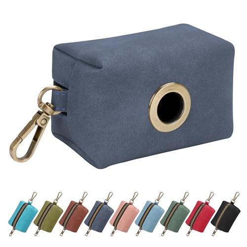 Didog PU Leather Dog Poop Bag Holder, Easy-Pull with Metal Clip, Blue