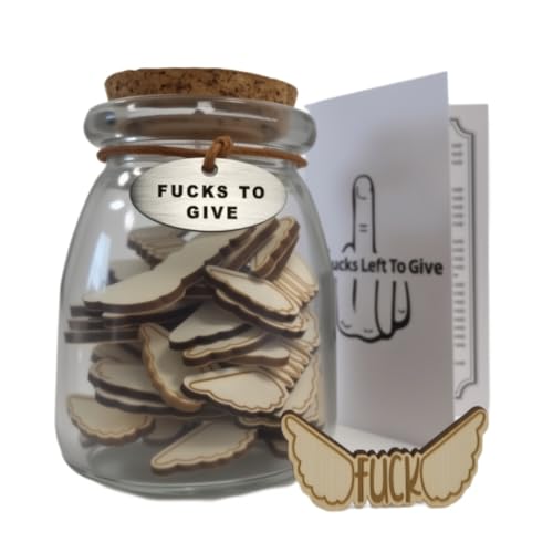 Jar of Fucks to Give, Fuck Jar Gag Gifts, 45 FUCK Wings Wooden Letters in A Jar with Metal Tag