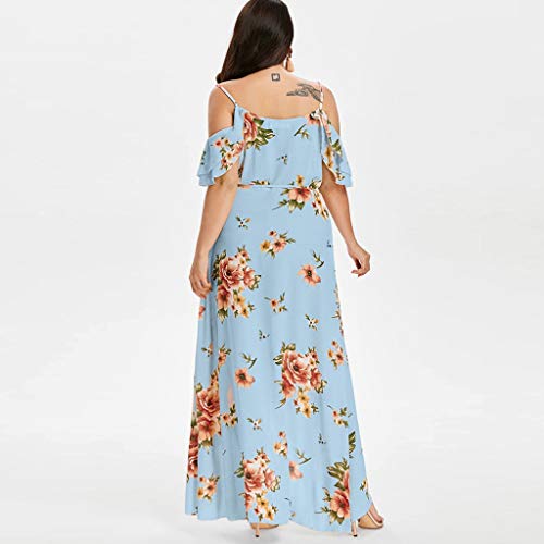 Vestido feminino plus size, estampa floral, alças finas, manga com babados, ombros de fora, vestido