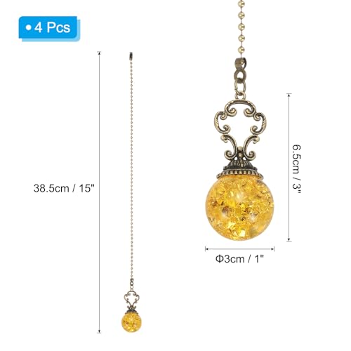 Image of PATIKIL 15 inch Ceiling Fan Pull Chain, 4 Pcs Crystal Pull Chain Fan Connector Vintage Ceiling Fan Ornament Fan Chains Extender for Ceiling Light Lamp Fans, Amber (Ball)