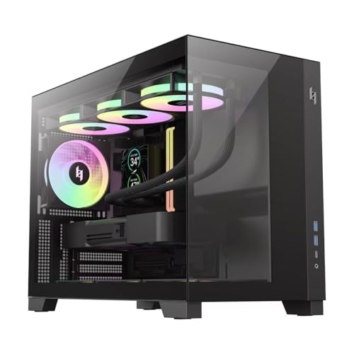 GAMEMAX NEX C33 Boîtier Gaming M-ATX Compact panoramique, Alimentation Frontale, Support radiateur 360mm, GPU 410mm, Type-C Gen2×2, 4 Ventilateurs ARGB, pour Gaming, Bureau, RTX 4090 & RTX 5090