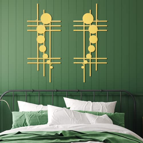 Therwen 2 Pcs Metal Wall Art 15.75 X 7.09 Inch Abstract Minialist Metal Wall Decor Vertical Wall Sculptures Geometric Modern Wall Hanging For Living Room Home Bedroom Office Study Decorations Gifts #TOP3