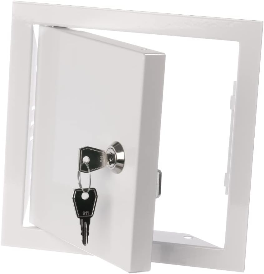 150x150mm Metal Access Panel with Key Lock - Wall/Ceiling Hatch - 6x6 inch Inspection Door - Galvanised Steel White