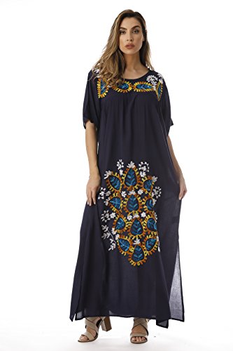 Riviera Sun Mexican Embroidered Maxi Dress with Double Side Slits