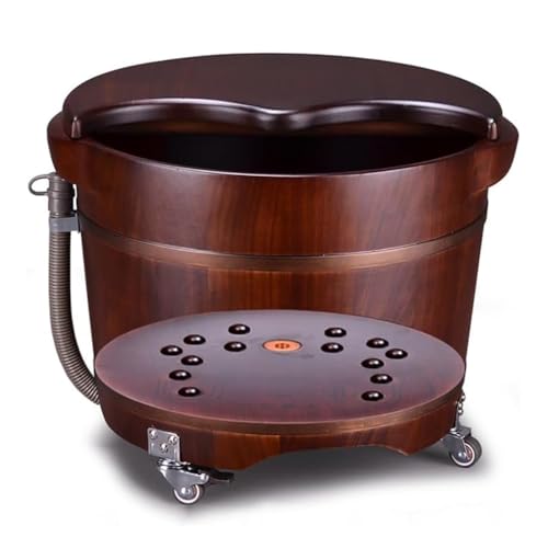 Cubeta de Spa para Pies en Madera de Pera con Ruedas
