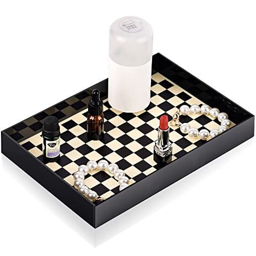 Checkerboard Decorative Trays, Acrylic Decorative Tray, Vanity Tray Modern Minimalist Perfume Trays, Rectangle Dresser Display Tray For Bathroom, Living Room, Kitchen And Coffee Table (Black) #TOP16