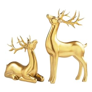 2 Pcs Gold Reindeer Sculpture Set – Premium Resin Elk Figurines for Christmas Décor, Ideal for Living Room, Office, Bedroom, and Shelf Display, Festive Holiday Decoration for Christmas(Golden)