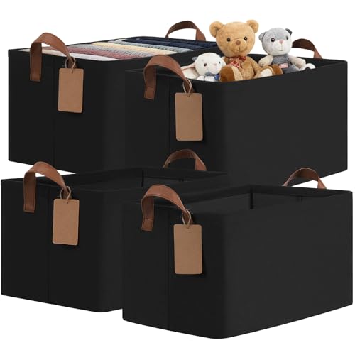 Image of CHICVITA 4 Pack Large Storage Baskets for Shelves, Collapsible Shelf Baskets for Organizing, Fabric Closet Organizers and Storage Bins with Metal Frame, 16.8" x 11" x 9.8", Black