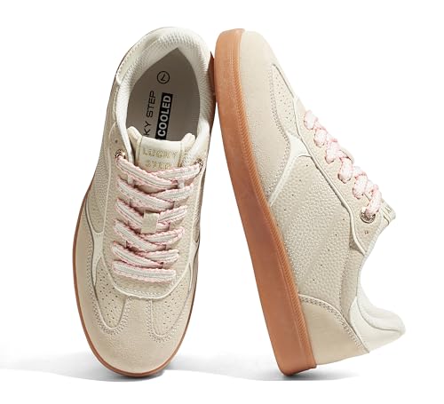 LUCKY STEP Women's Fashion Sneakers, Beige, 6