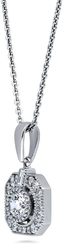 BERRICLE Sterling Silver Vintage Inspired Art Deco Cubic Zirconia CZ Pendant Necklace for Women, Rhodium Plated 18 inch - Image 2