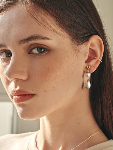 14k Gold Plated Clip On Earrings For Women Lightweight Sea Shell Pearl Earrings for Non-Pierced Ears Elegant Vintage Jewelry Gift for Her2