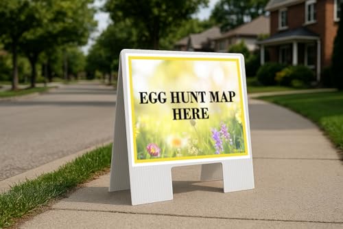 Egg Hunt Map Here Spring Flowers Yellow Field A-Frame Double Sided 23x23 in. sign