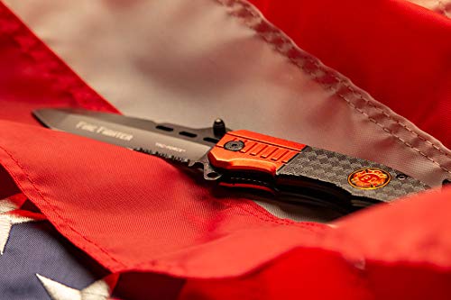 Image of Tac-Force 8.25 inch Tactical Folding Pocket Knife - 3.25 inch Stainless Steel Half-Serrated Tanto Blade - Emergency Glass Breaker & Seatbelt Cutter - Aluminum Handle with Medallion & Pocket Clip (Red & Black)